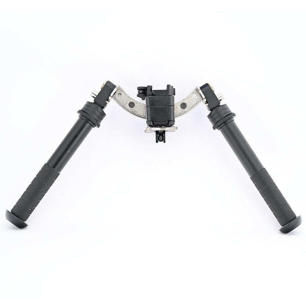 5H Aluminum Alloy High Strength Heavy Sniper Rifle Bipod features adjustable height and swiveling legs for stability.